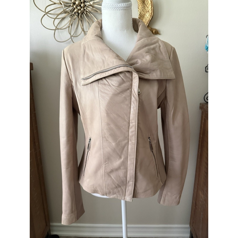 Elie Tahari Lamb Leather‎ Moto Jacket Blush Pink Asymmetrical Zip Womens S